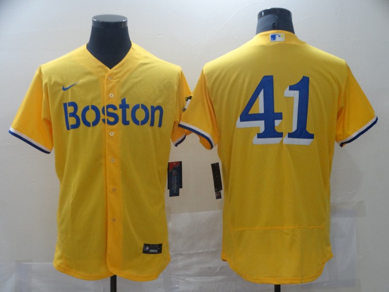 Men Boston Red Sox 41 No name Yellow Elite 2021 Nike MLB Jerseys
